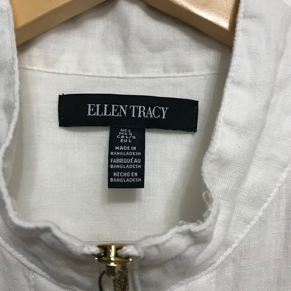 Ellen Tracy Zipper Front White Linen Long Sleeve L - Picture 5 of 6